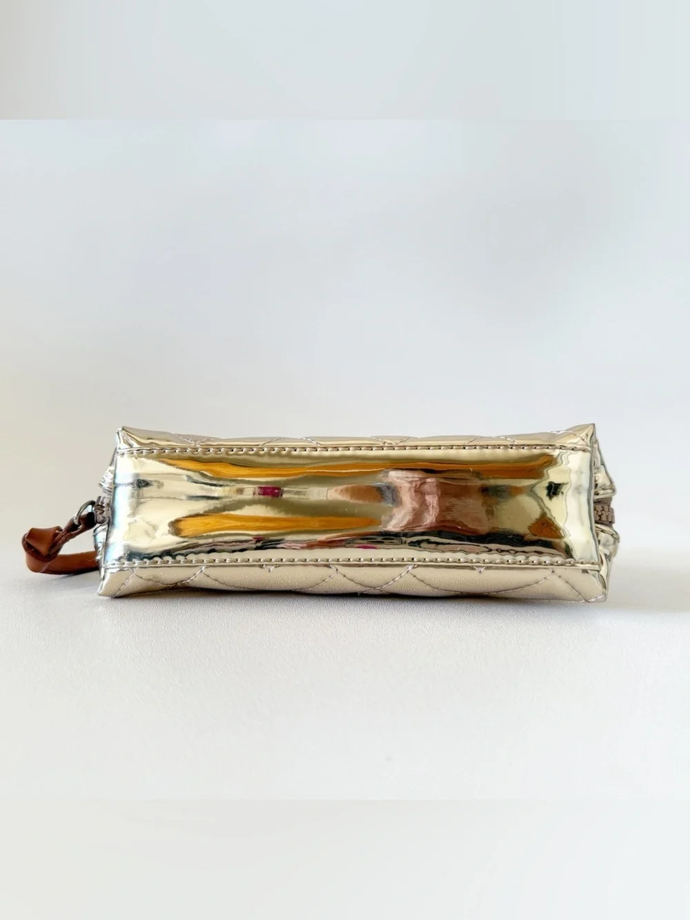 Consuela Bag Evadney Metallic Gold Quilted Cosmetic Make Up Case Chevron Travel
